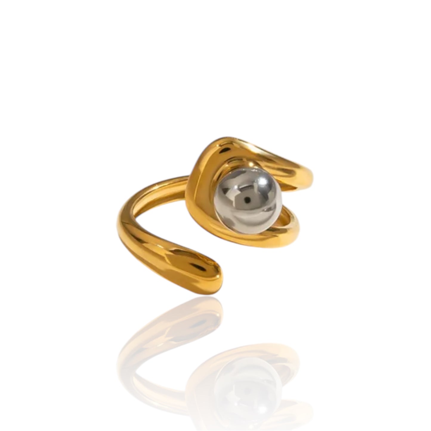 Elegant Two-Tone Ring with Pearl Accent