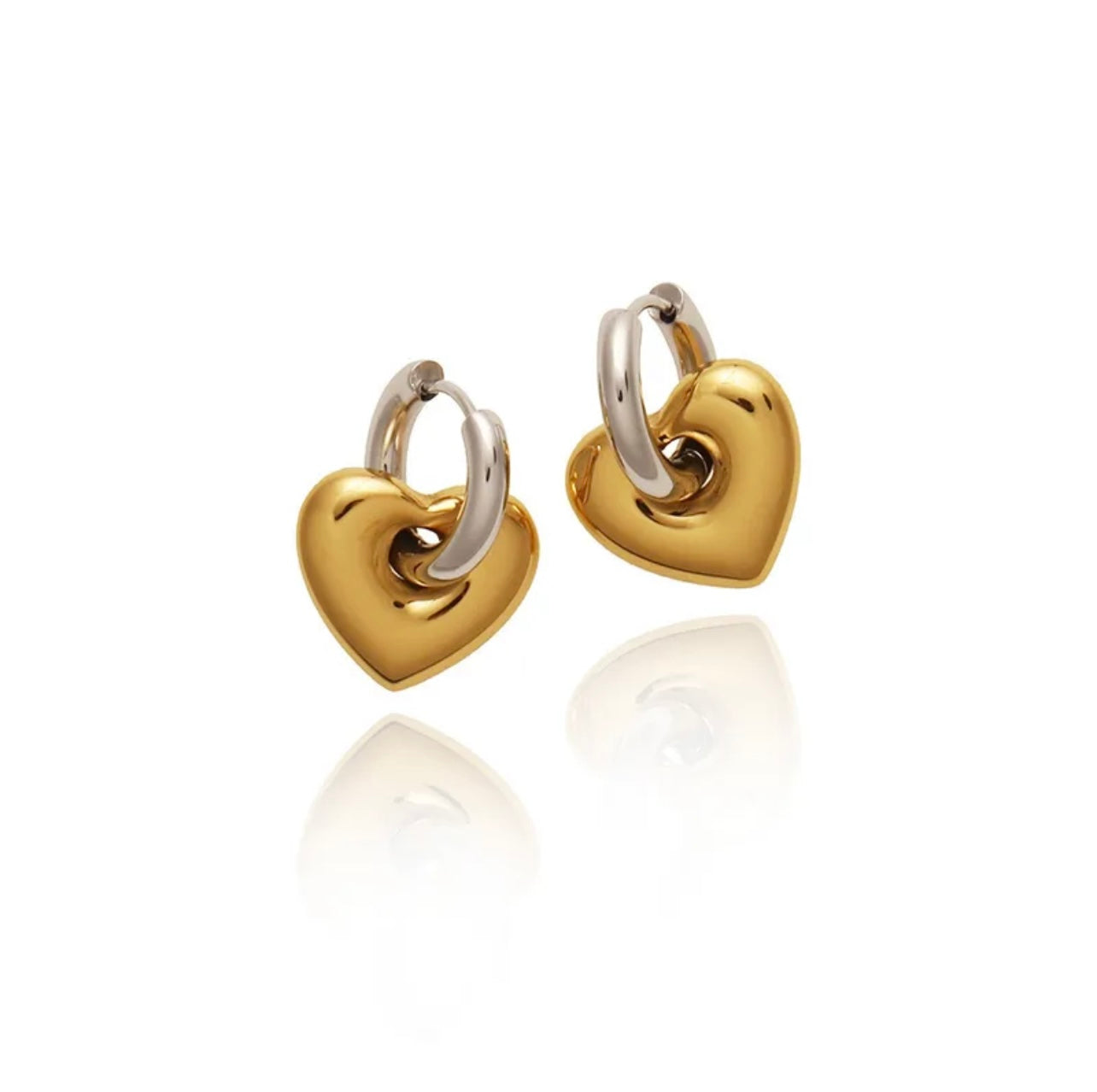 Two-Tone Heart Hoops Earrings