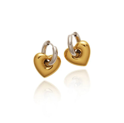 Two-Tone Heart Hoops Earrings