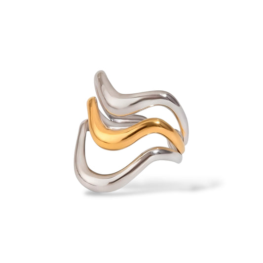 Stylish Curved Design Two-Tone Ring